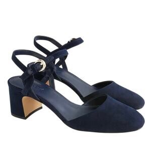 J.Crew Factory Microsuede Ankle Strap Heels Navy Blue Size 11 NWOB